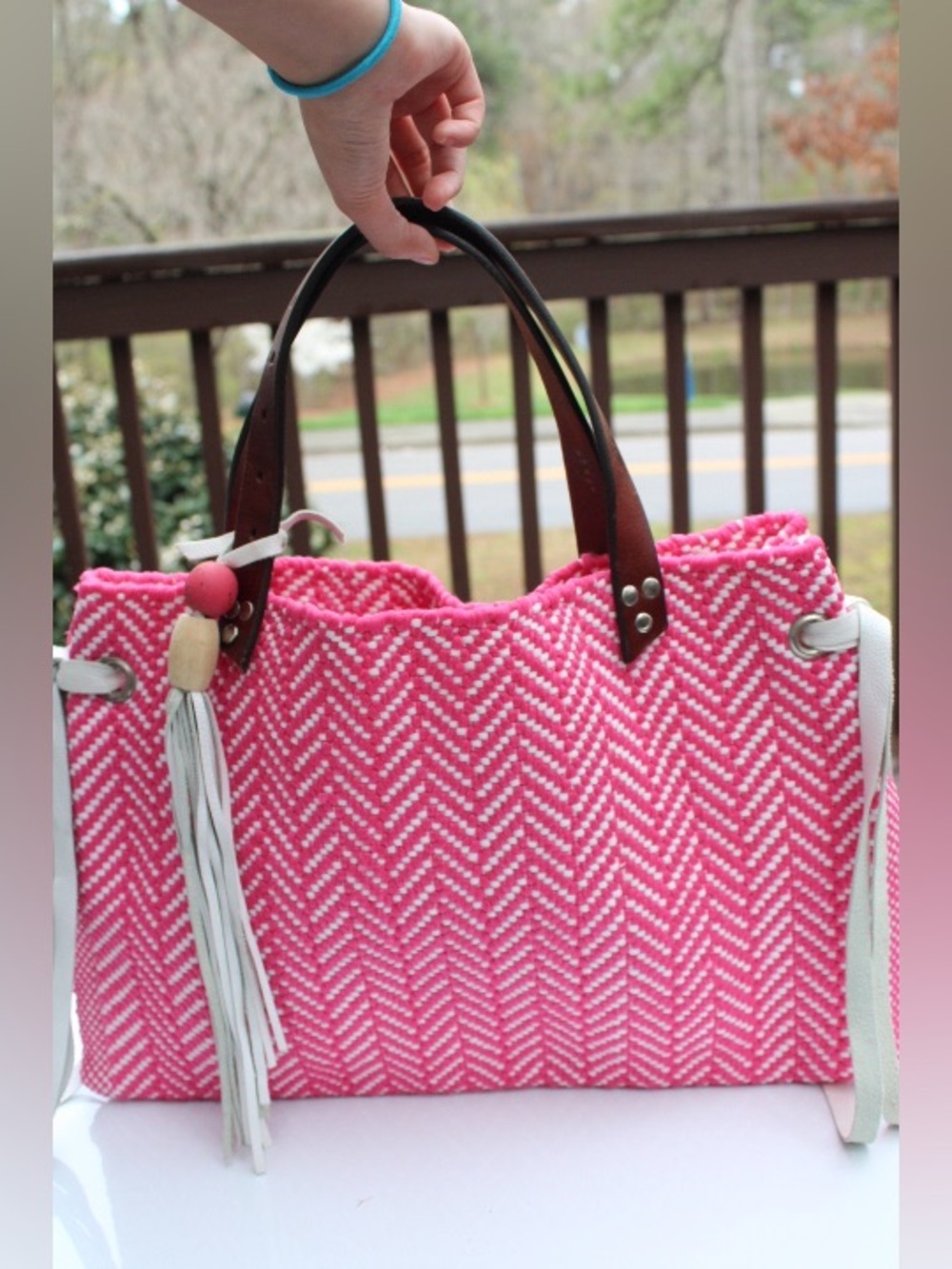 Handmade woven tote bag